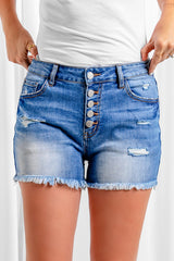 Ripped Tasseled Hem Jean Shorts