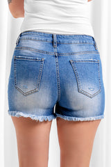 Ripped Tasseled Hem Jean Shorts