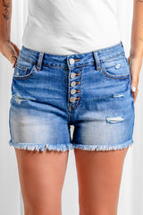 Ripped Tasseled Hem Jean Shorts
