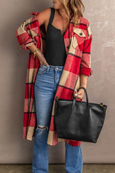Red Plaid Shirt Long Overcoat