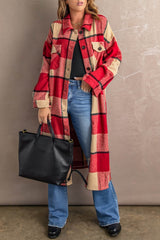 Red Plaid Shirt Long Overcoat
