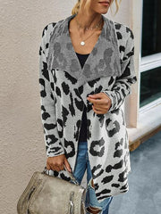 Leopard Long Sleeve Lapel Sweaters Coat