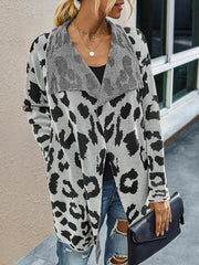 Leopard Long Sleeve Lapel Sweaters Coat
