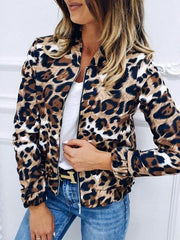 Leopard Pattern Zipper Casual Jacket