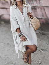 Loose Cotton Linen V-neck Shirt Dress