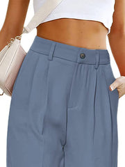 Women's Pants Casual Wide High Waist Button Pocket Pants