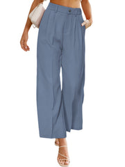 Women's Pants Casual Wide High Waist Button Pocket Pants