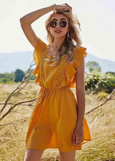 High Waist Flouncing Solid Color Dress