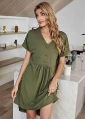 Irregular V Neck Short Sleeve Dress
