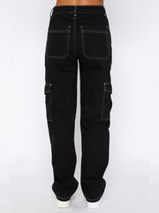 Women's Pants Fashion Low Waist Straight Multi Pocket Pants