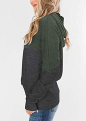 Drawstring Patchwork Long Sleeve Hoodie