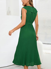 Women's Dresses Temperament Pleated Slim Elegant Solid Color V Neck Midi Dress