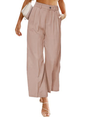 Women's Pants Casual Wide High Waist Button Pocket Pants