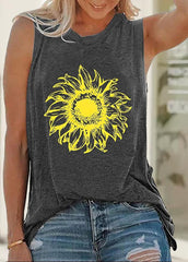 Daisy Printed Round Neck Sleeveless T-shirt