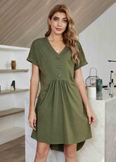 Irregular V Neck Short Sleeve Dress