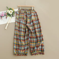 Casual Street Plaid Patchwork Contrast Loose High Waist Straight Patchwork Bottoms