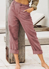 Button Solid Color Casual Pants