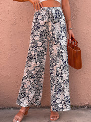 Women's Pants Lace Up Printed High Waist Loose Pants