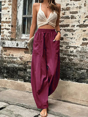 Women's Pants Solid Color Pocket Casual Elasticized Pants