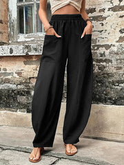 Women's Pants Solid Color Pocket Casual Elasticized Pants