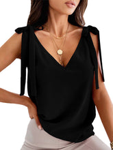 Women's Tank Tops Lace Up Bowknot Vintage Sweet Solid Color V Neck Tank Top