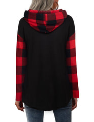Plaid Sleeve Long Sleeve Hoodie Top