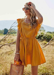 High Waist Flouncing Solid Color Dress