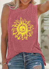 Daisy Printed Round Neck Sleeveless T-shirt