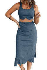 Cutout Ribbed Knit Bodycon Midi Dress