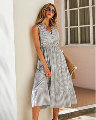 Elegant Striped Patchwork Square Collar Sleeveless Dress Dresses(3 Colors)