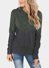 Drawstring Patchwork Long Sleeve Hoodie