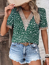 Women's T-Shirts Fashion Floral Print Lace Collar Short Sleeve T-Shirt