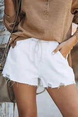 Raw Edge Drawstring Denim Shorts