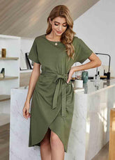 Irregular Round Neck Short Sleeve Dress