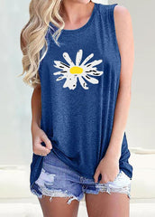 Daisy Printed Round Neck Sleeveless T-shirt