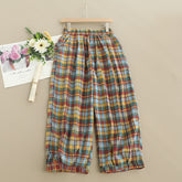 Casual Street Plaid Patchwork Contrast Loose High Waist Straight Patchwork Bottoms