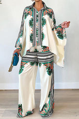 Print Bat Blouse Loose Pants Set