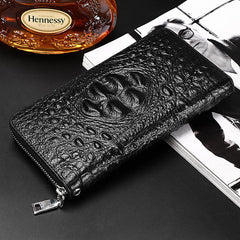 Pattern Cowhide Men's Long Leather Zipper Green High-end Business Fashion Purse