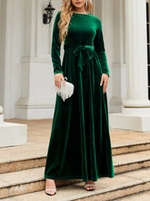 Women's Dresses Solid Gold Velvet Tie-Up Long Sleeve Dress