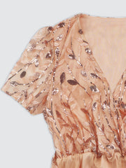 Women's Dresses Slim Temperament Embroidery V Neck Sequined Midi Dress