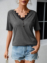 Women's T-Shirts Loose V Neck Lace Short Sleeve T-Shirt
