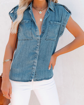 Sleeveless Button Down Denim Jean Top
