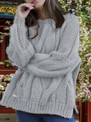 Round Neck Solid Casual Pullover Sweater