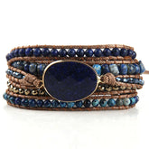 Boho Bracelet - RH 5-Layer Leather Wrap with Oval Jasper Natural Stones