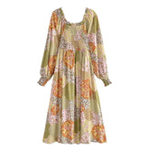 Boho Midi Dress, Sundress, Maryam in Orange, Green and Pink
