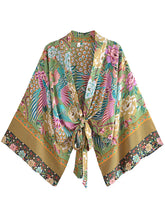 Boho Kimono Robe - Beach Cover-up in Peacock Green Gold