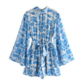 Boho Jumpsuit, Boho Romper, Playsuit, Vintage Blue Rosewood