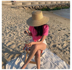 202305-tou ins dropshipping summer handmade straw wide brim Sunshade sunscreen lady beach cap leisure sun hat