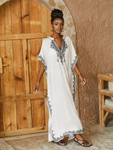 Boho Maxi Dress - Beach Dress, Kaftan Dress Vintage Embroidered in Calista Red and Black