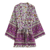 Boho Short Kimono Robe, Special Price, Isabella Daisy in Blue and Purple